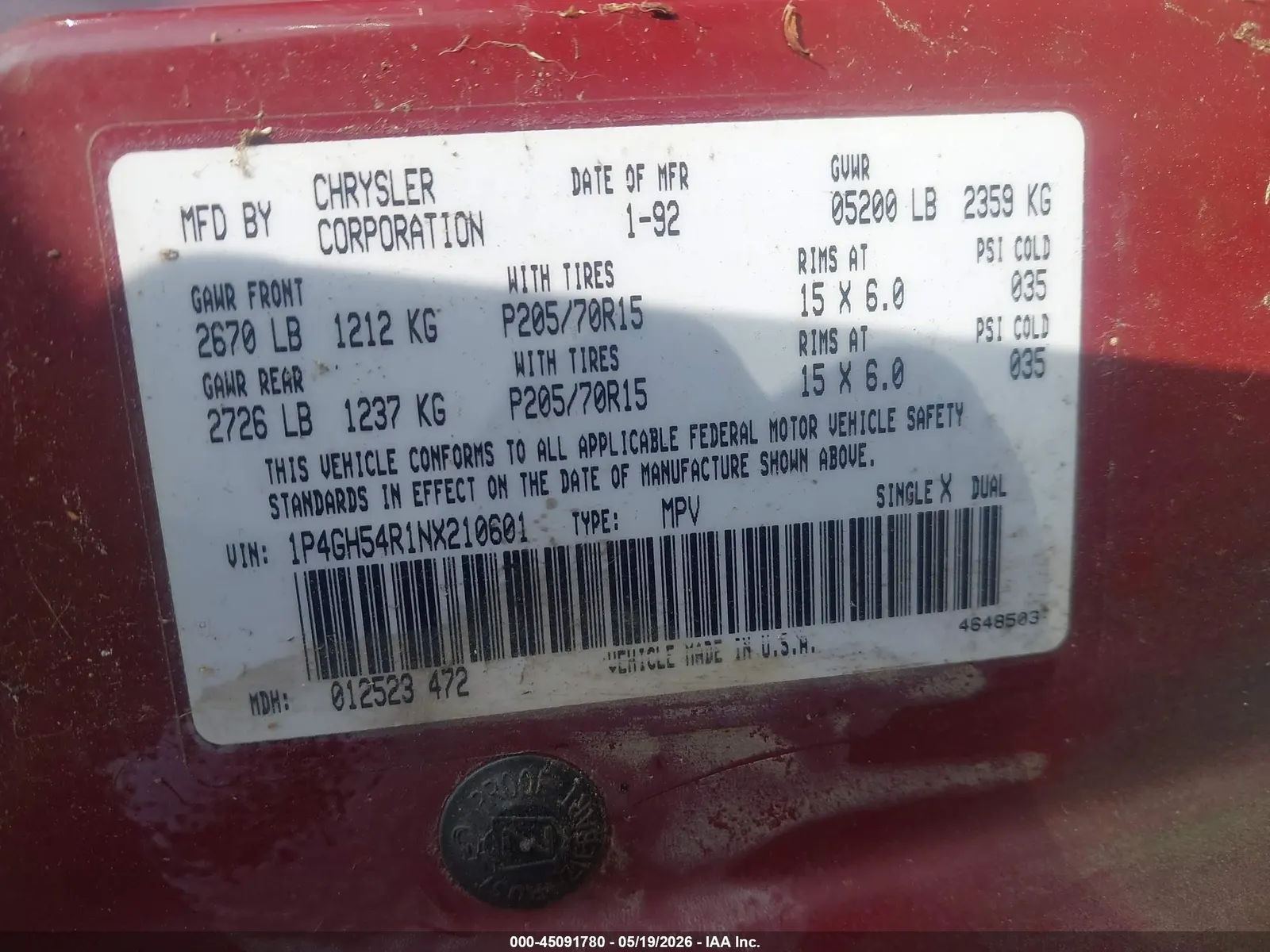 1992 Plymouth GRAND VOYAGER LE