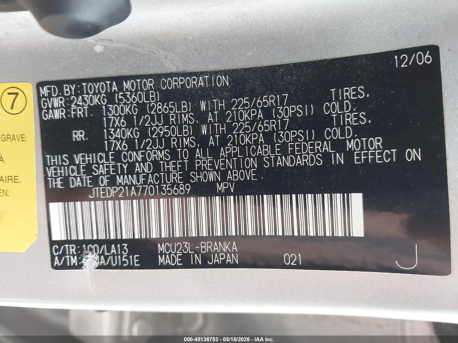 2007 Toyota Highlander w/3rd Row