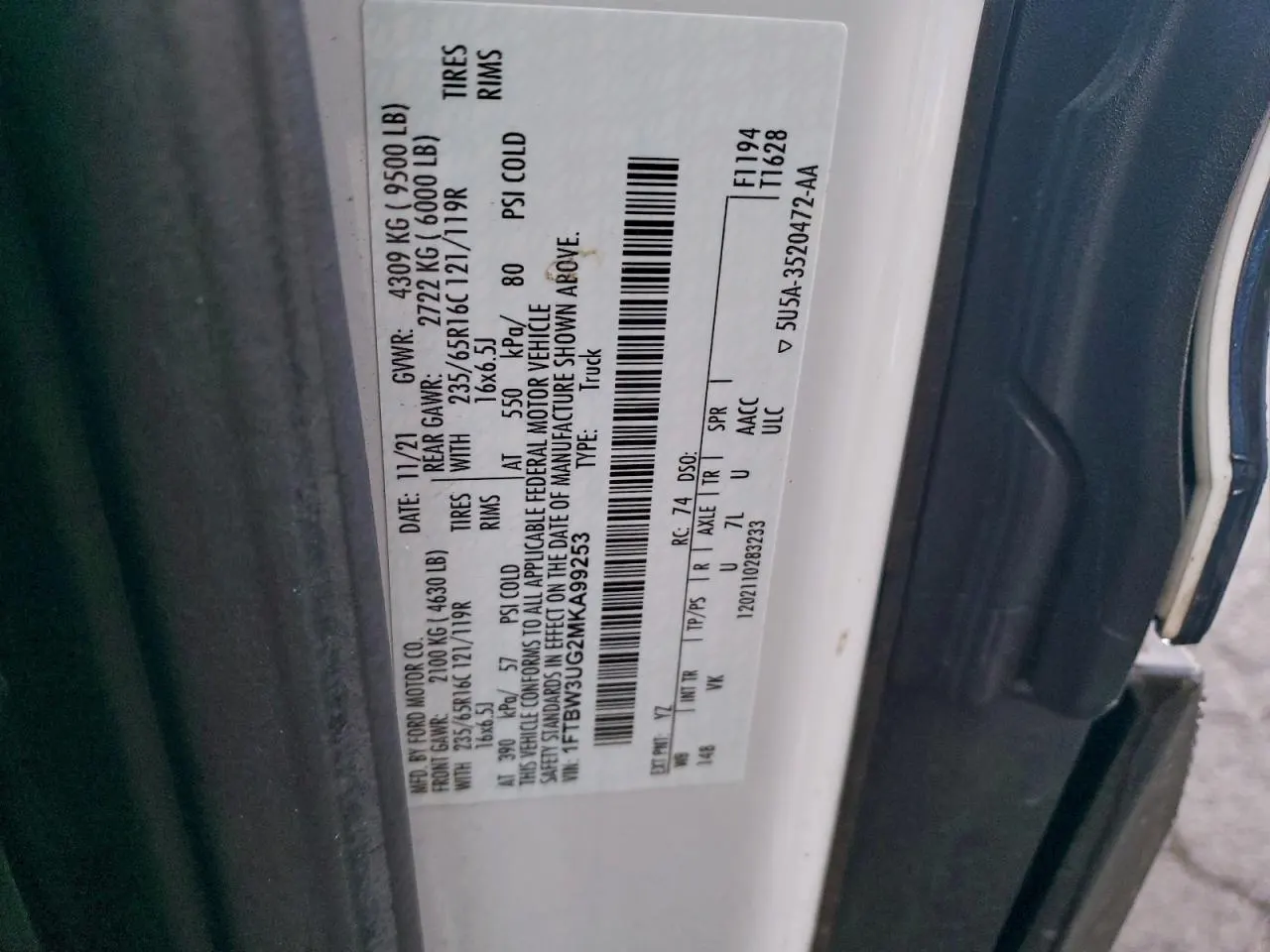 2021 Ford FORD TRANSIT T-350