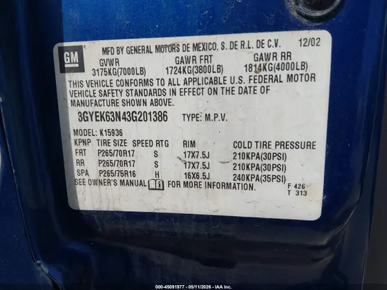 2003 Cadillac Escalade EXT STANDARD