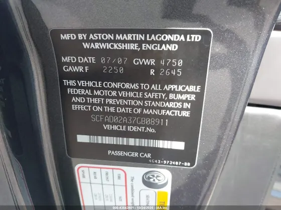 2007 Aston Martin DB9 VOLANTE