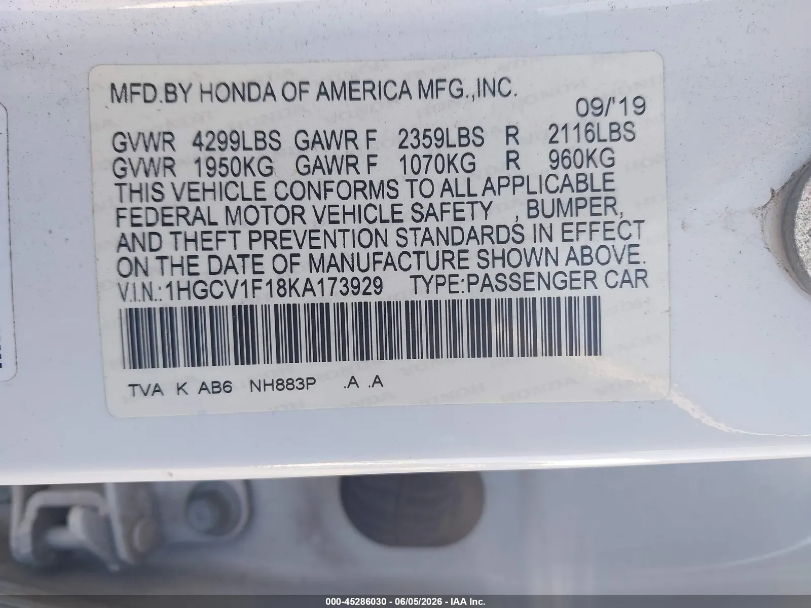 2019 Honda Accord Sedan LX 1.5T