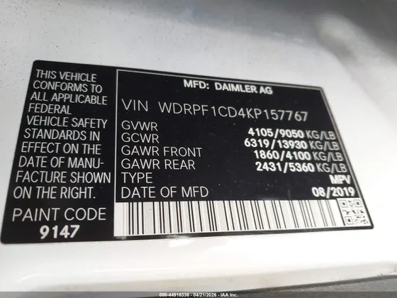 2019 Freightliner SPRINTER HIGH ROOF V6