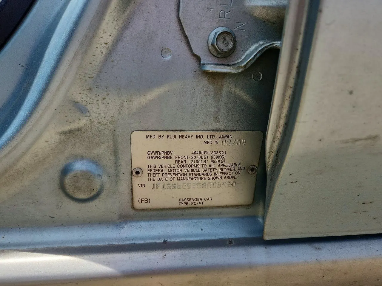 2005 Subaru Impreza Wagon (Natl) Outback