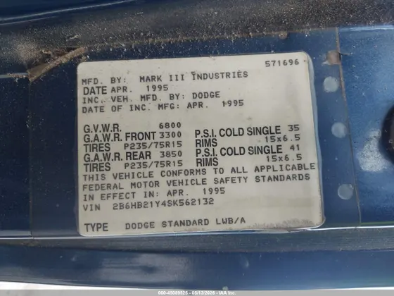 1995 Dodge Ram Van B2500