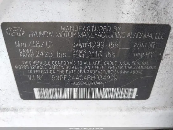 2011 Hyundai Sonata Ltd PZEV