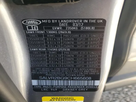 2012 Land Rover Range Rover Evoque Pure Premium