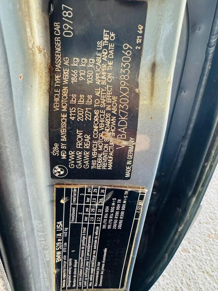 1988 BMW 528 - 533 - 633 - 733 528E