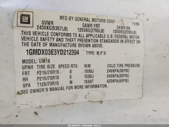2000 Pontiac Montana M16