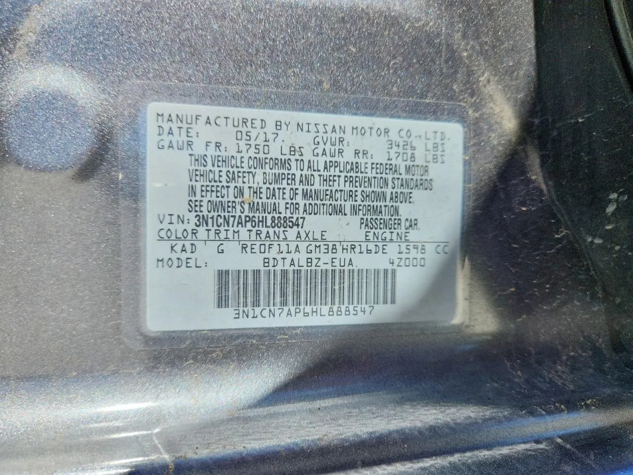 2017 Nissan Versa Sedan S Plus