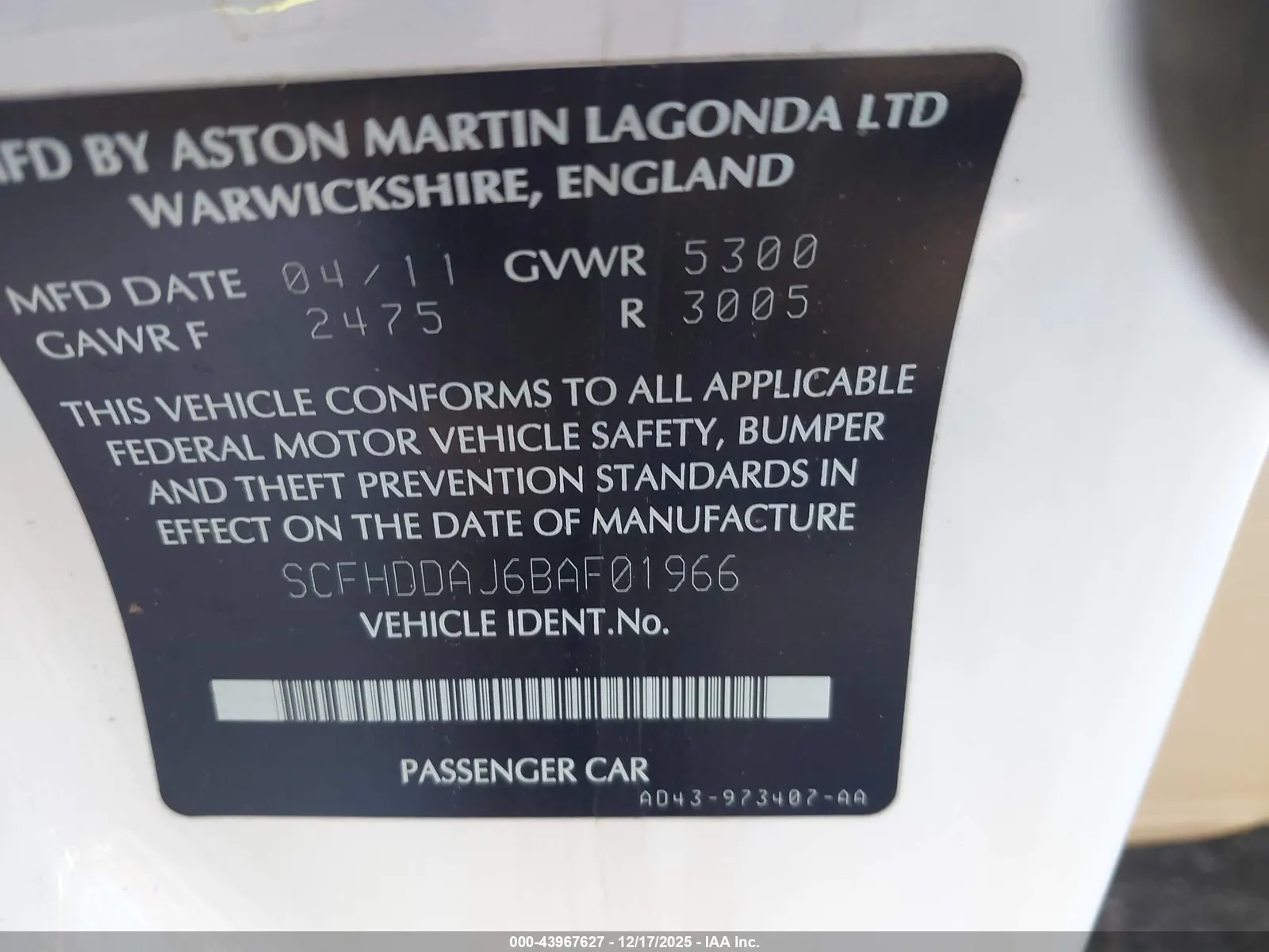 2011 Aston Martin RAPIDE LUXE