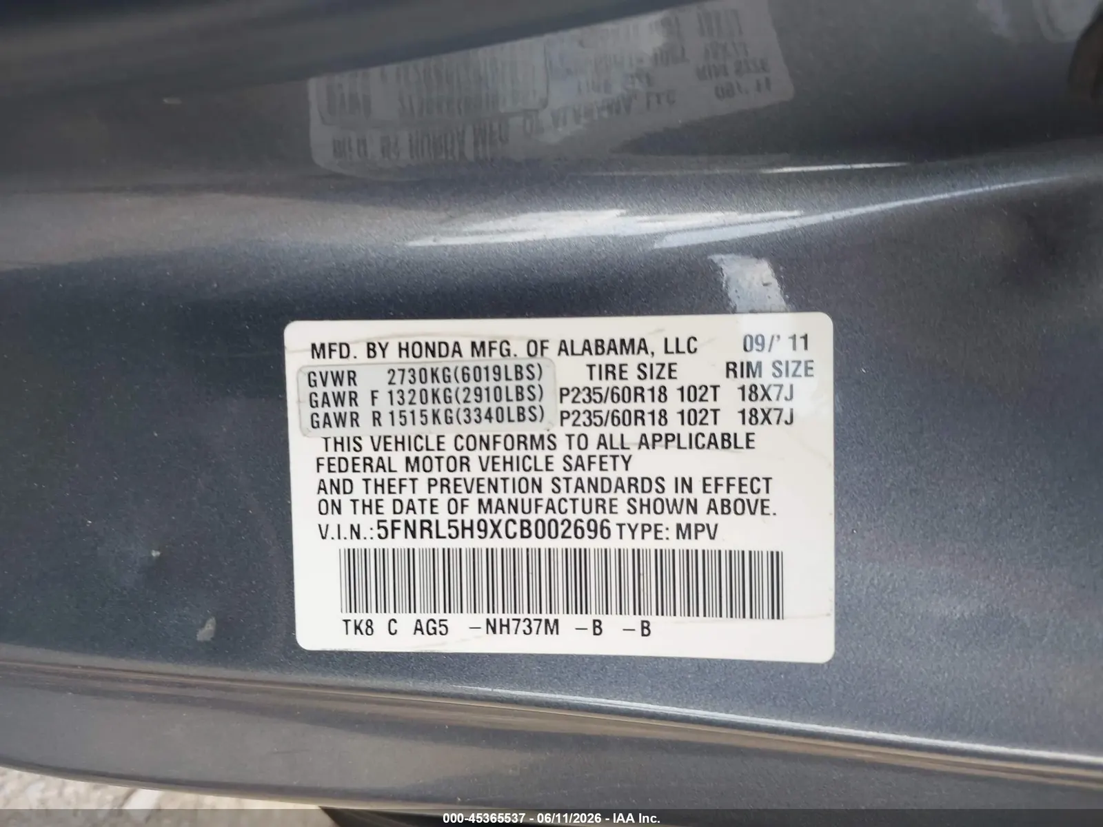 2012 Honda Odyssey Touring
