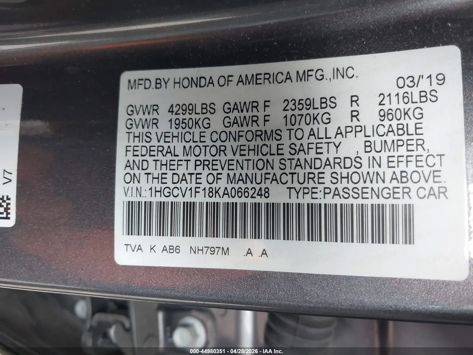2019 Honda Accord Sedan LX 1.5T