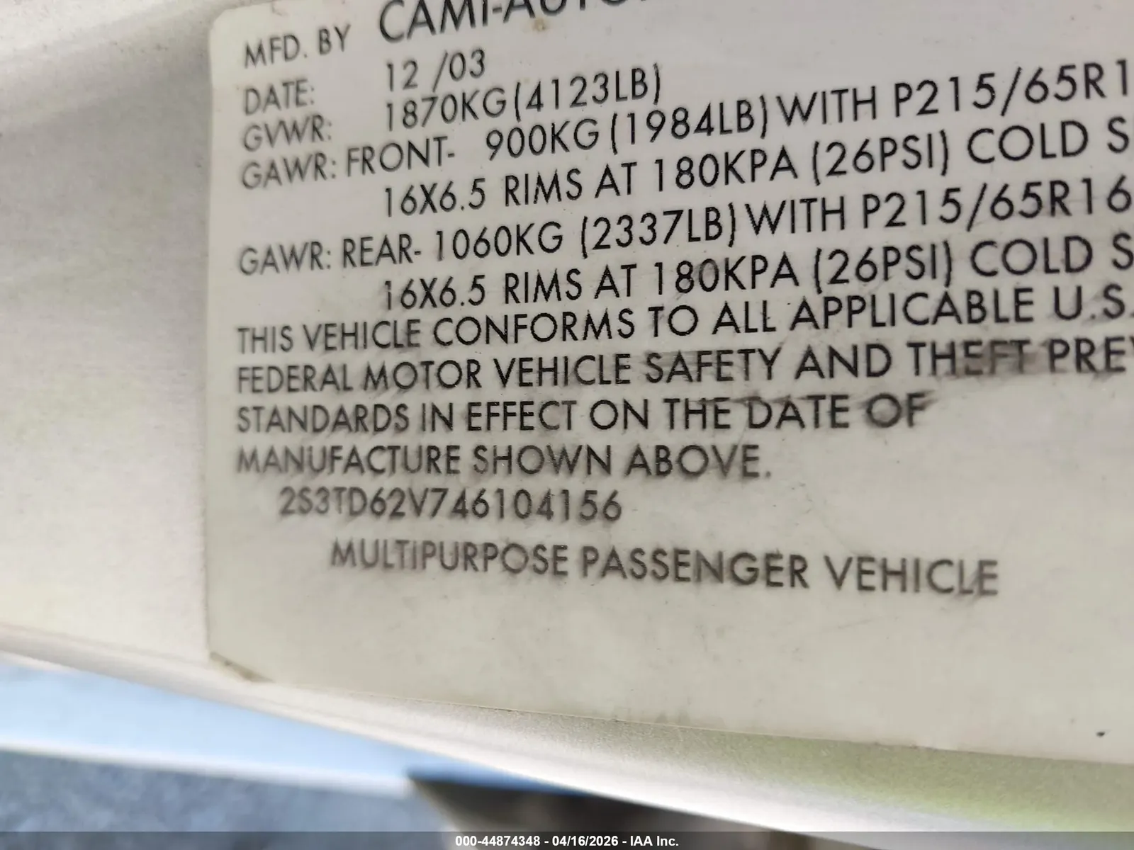 2004 Suzuki Vitara V6 LX