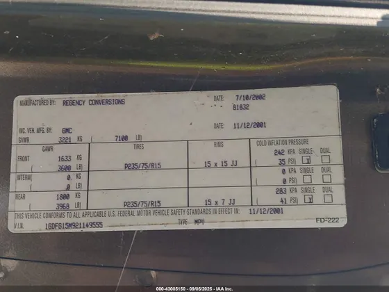 2002 GMC SAVANA CARGO STANDARD
