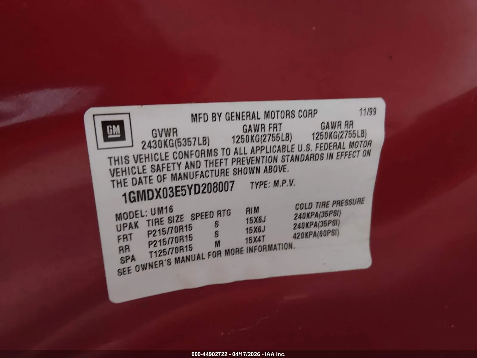 2000 Pontiac Montana M16