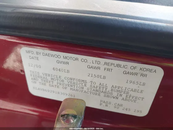 2001 Daewoo LEGANZA SE