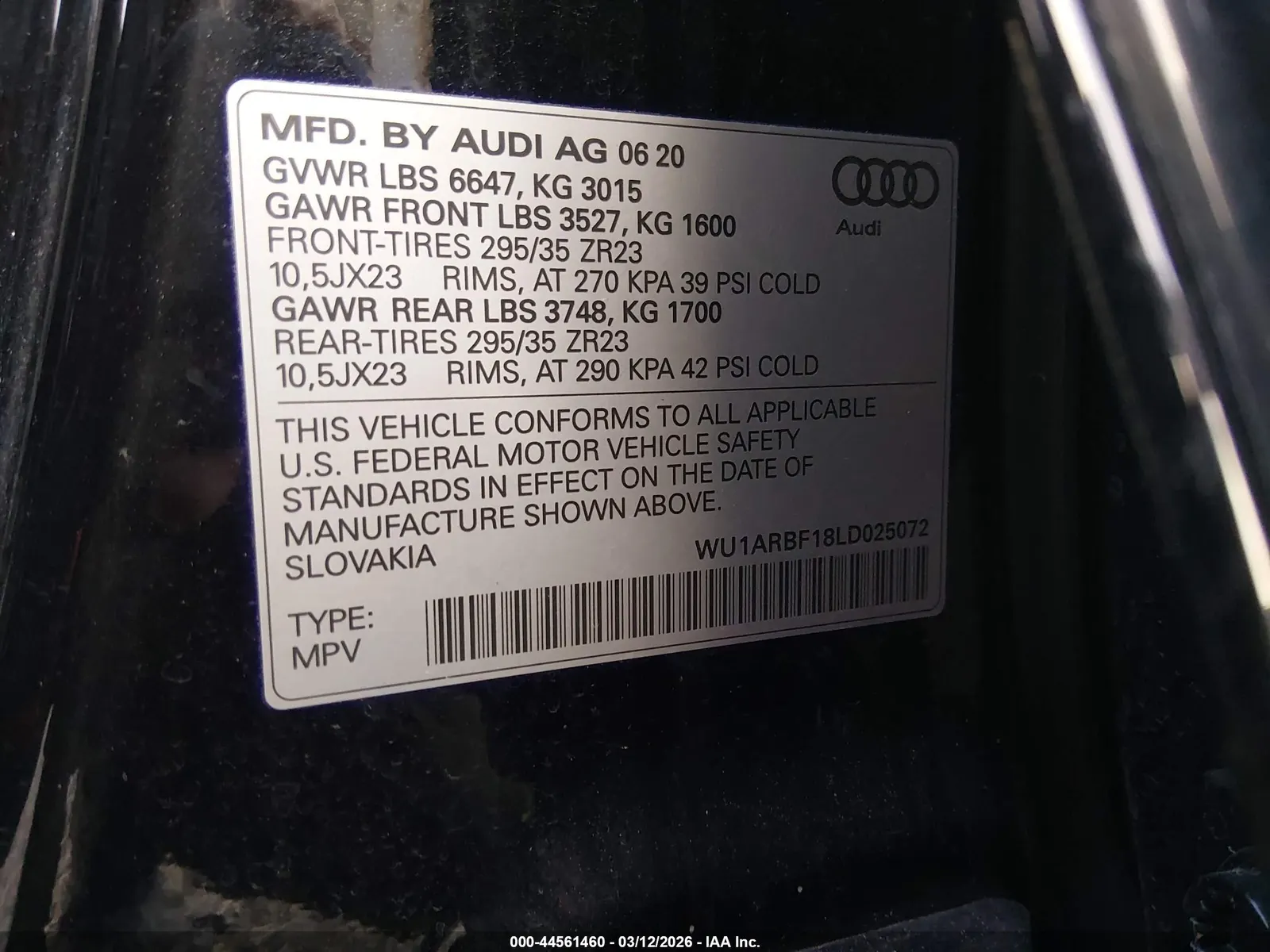 2020 Audi RS Q8 TFSI QUATTRO TIPTRONIC