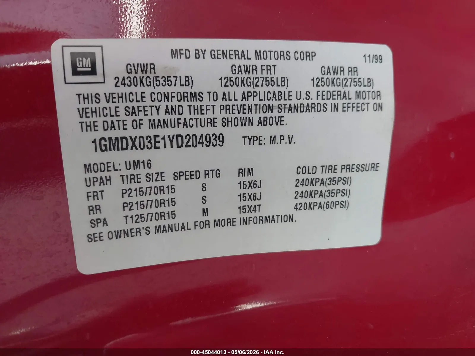 2000 Pontiac Montana M16