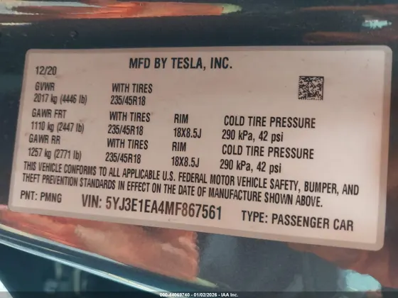 2021 Tesla Model 3 Standard Range Plus
