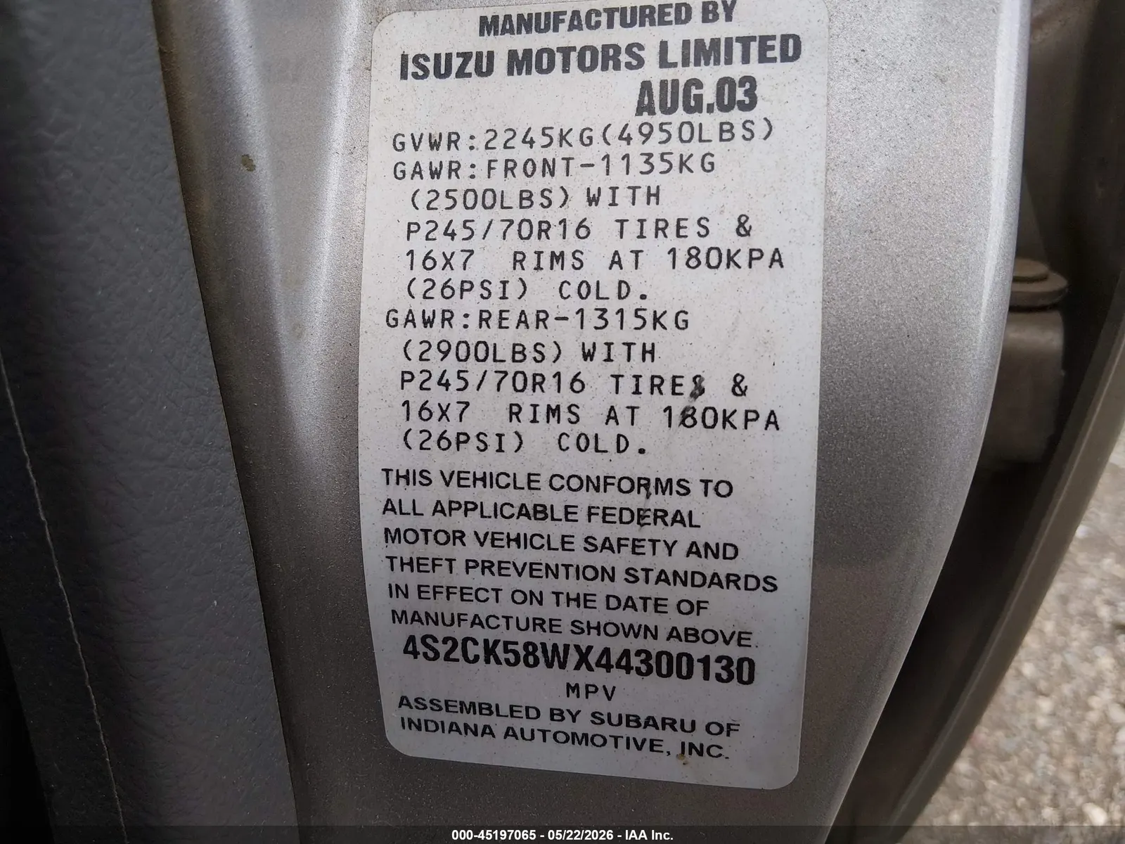 2004 Isuzu Rodeo S
