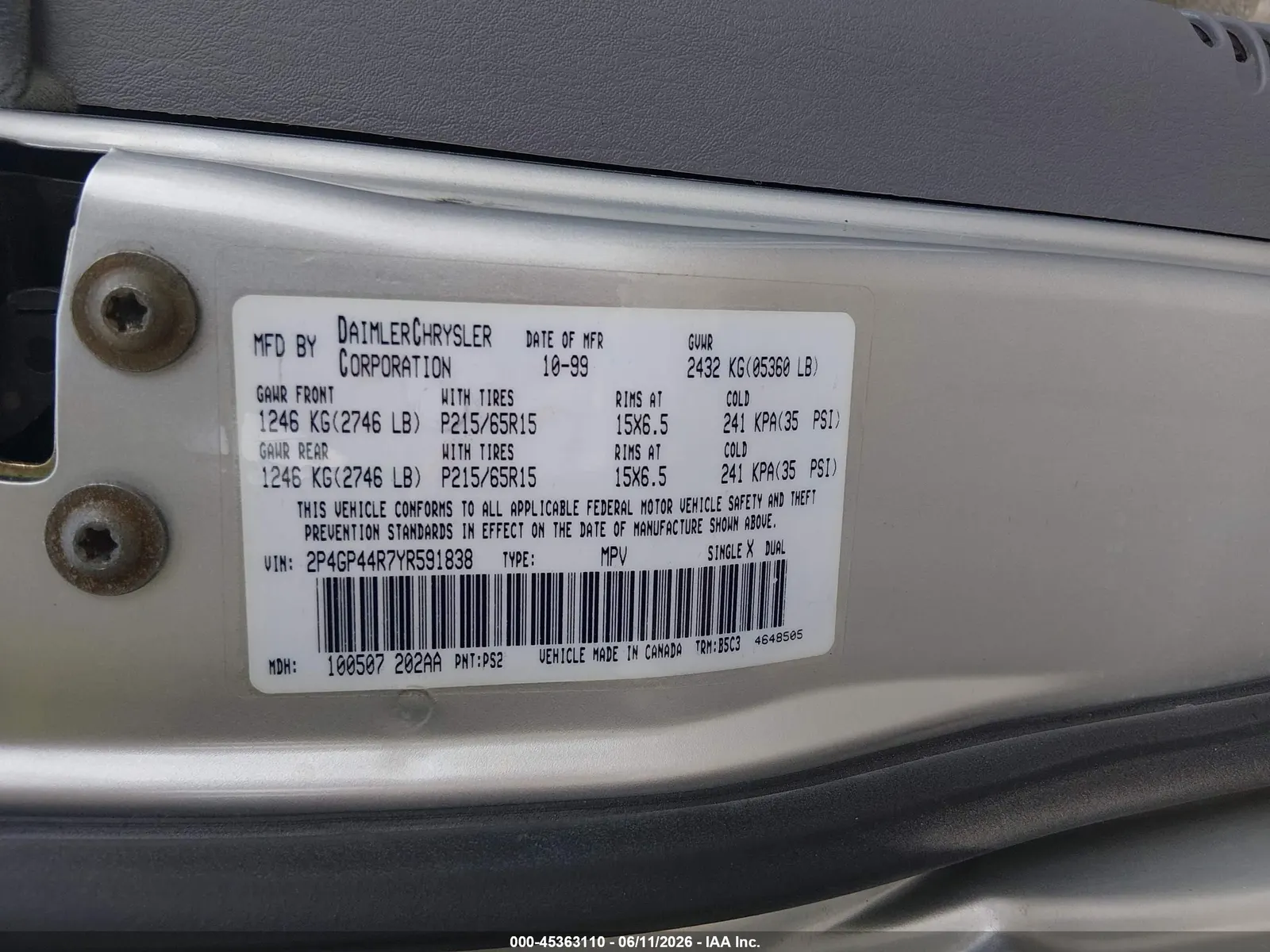 2000 Plymouth GRAND VOYAGER SE