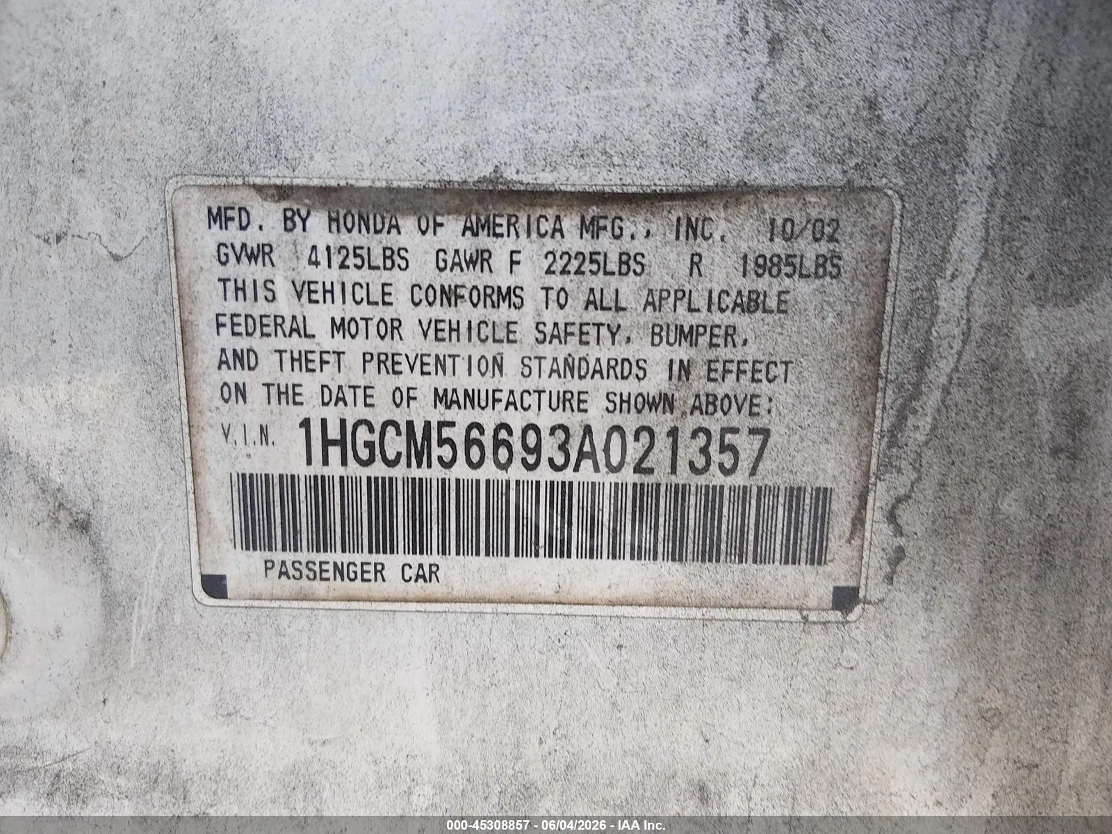 2003 Honda Accord Sdn EX