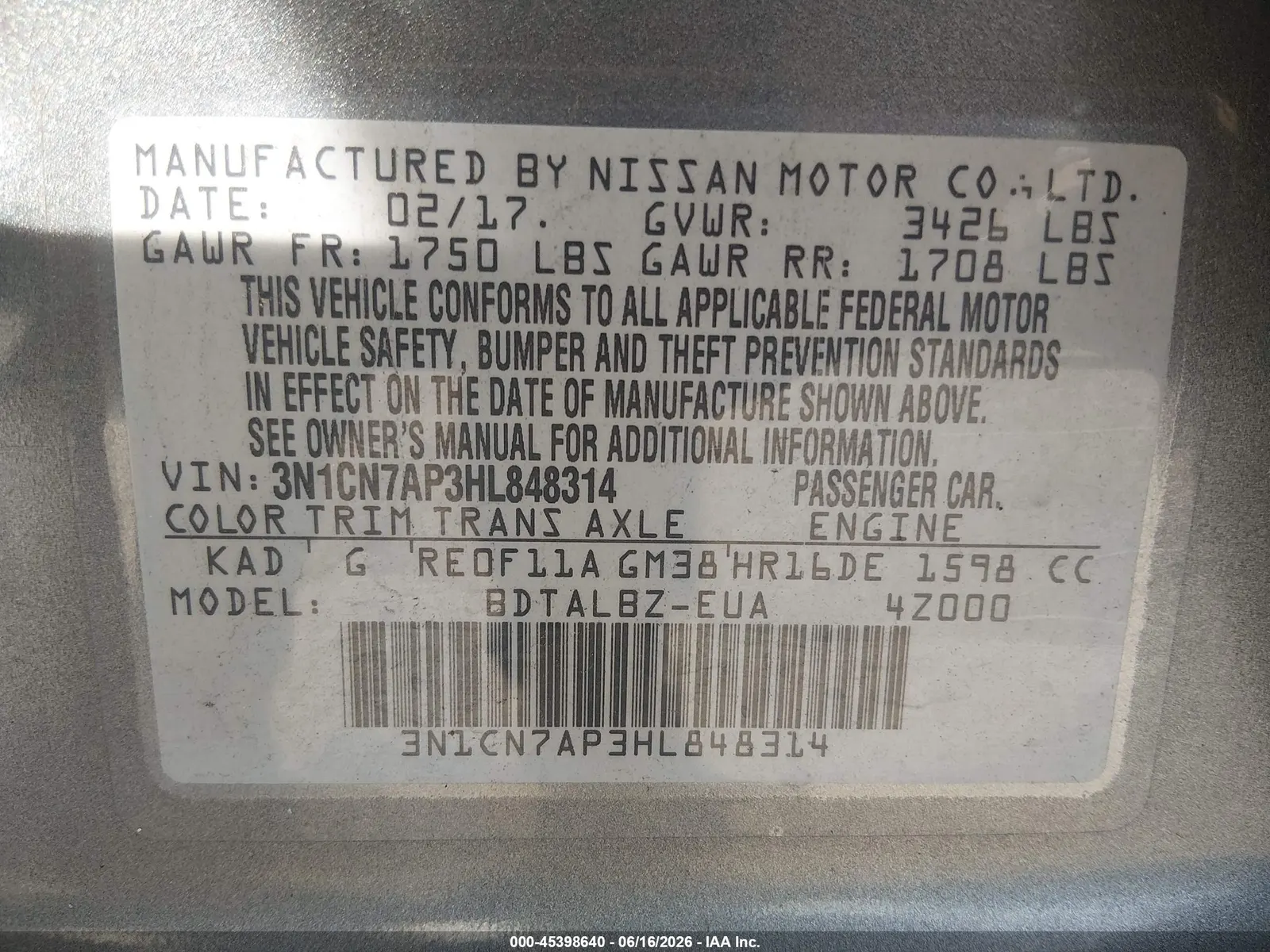 2017 Nissan Versa Sedan S Plus