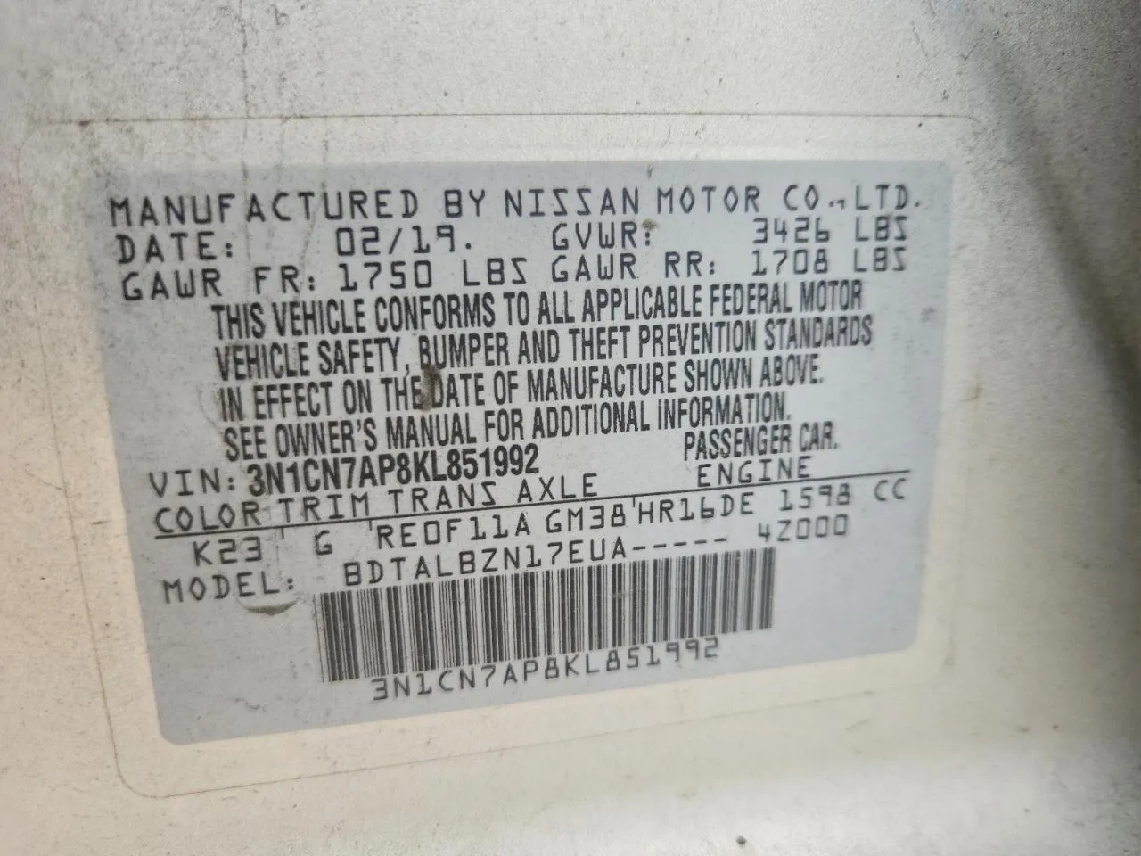 2019 Nissan Versa Sedan S