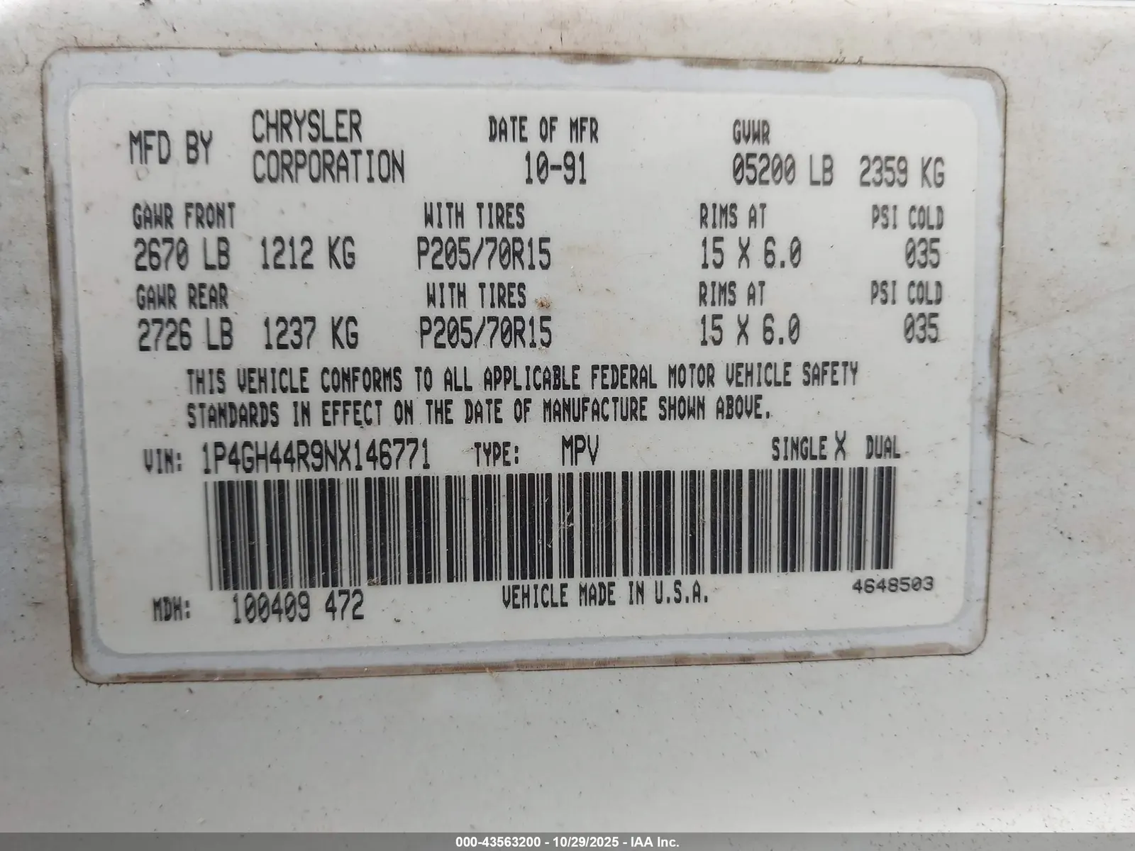 1992 Plymouth GRAND VOYAGER SE