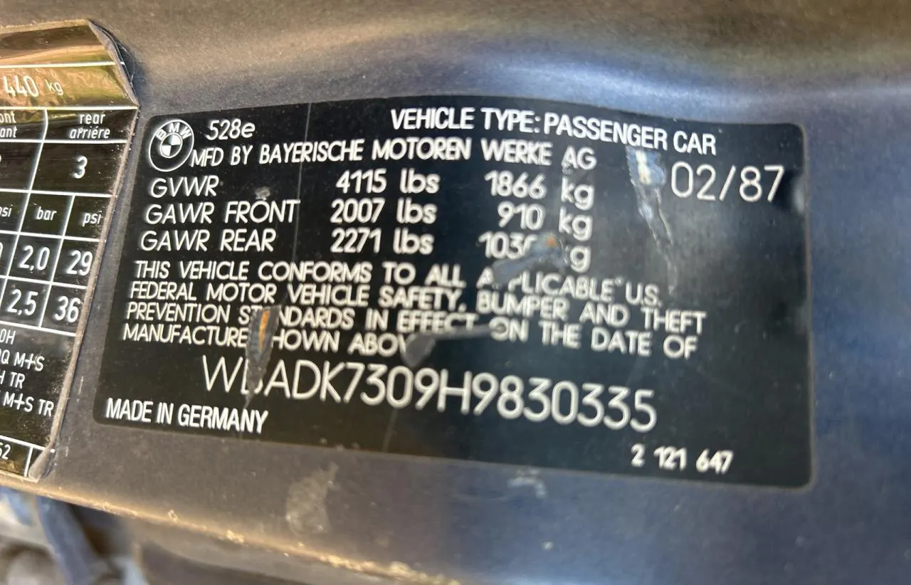 1987 BMW 528 - 533 - 633 - 733 528E