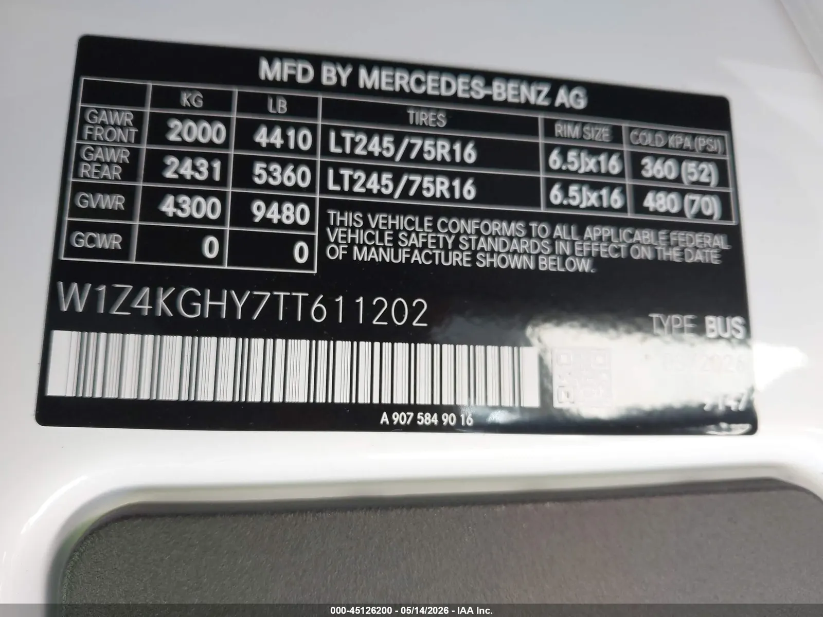2026 Mercedes-Benz Sprinter Passenger Van HIGH ROOF 4-CYL DIESEL