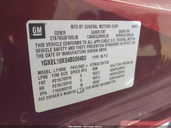 2004 GMC Safari Passenger