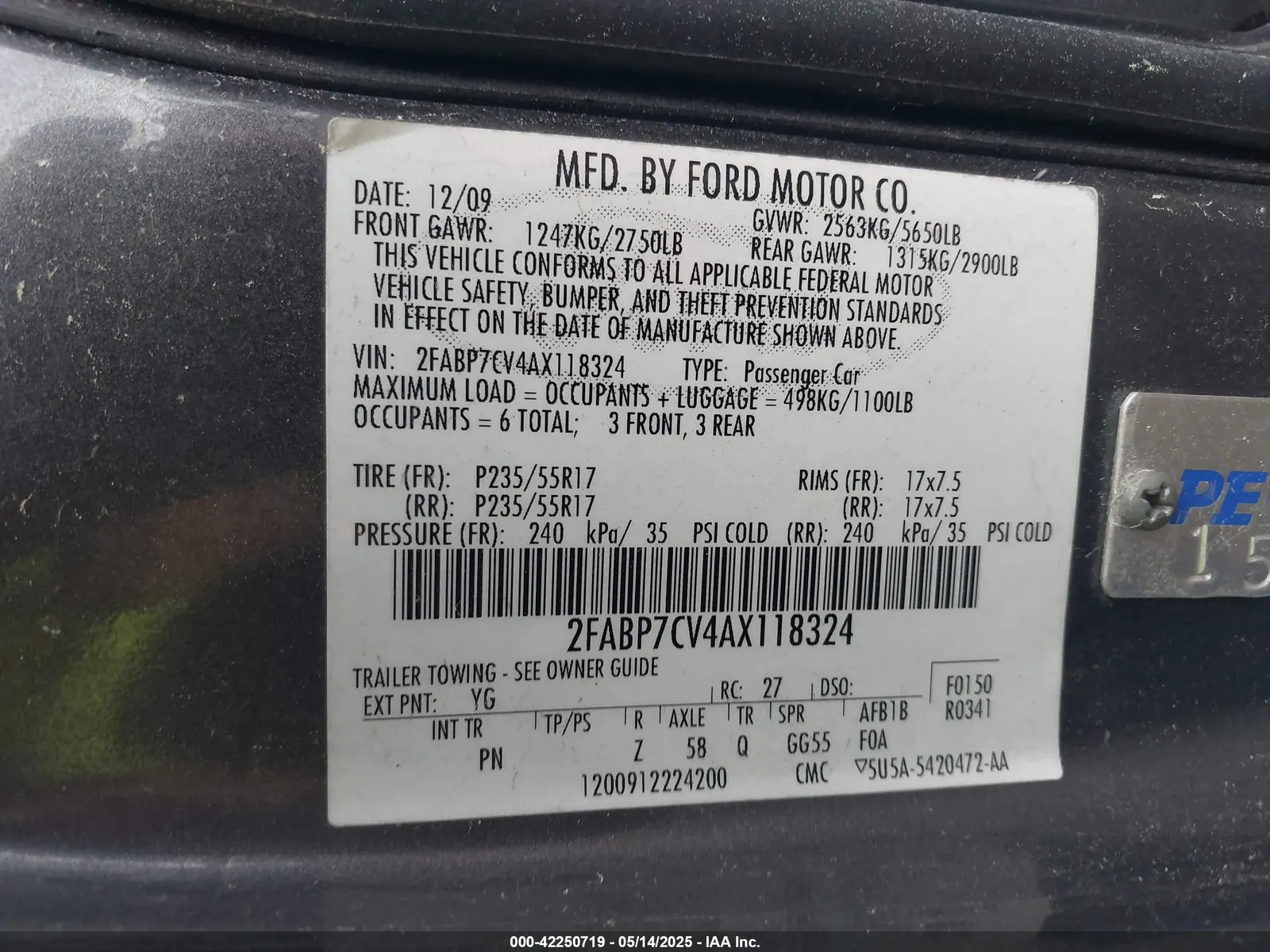 2010 Ford Crown Victoria COMMERCIAL REGULAR WHEELBASE