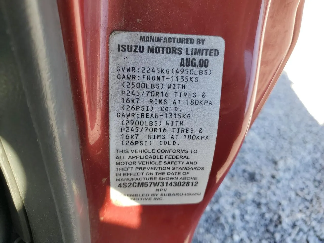 2001 Isuzu Rodeo Sport SPORT