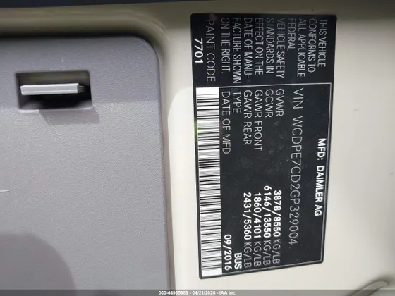 2016 Freightliner SPRINTER NORMAL ROOF