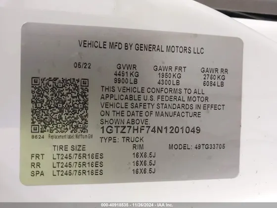 2022 GMC SAVANA CARGO RWD 3500 EXTENDED WHEELBASE WORK VAN