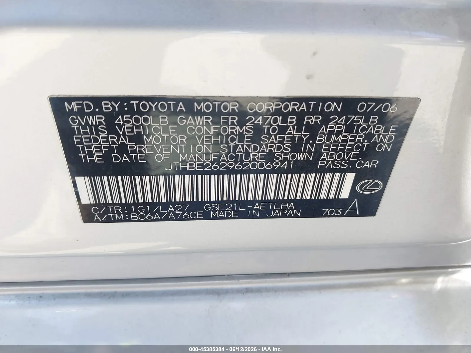 2006 Lexus IS 350 Auto