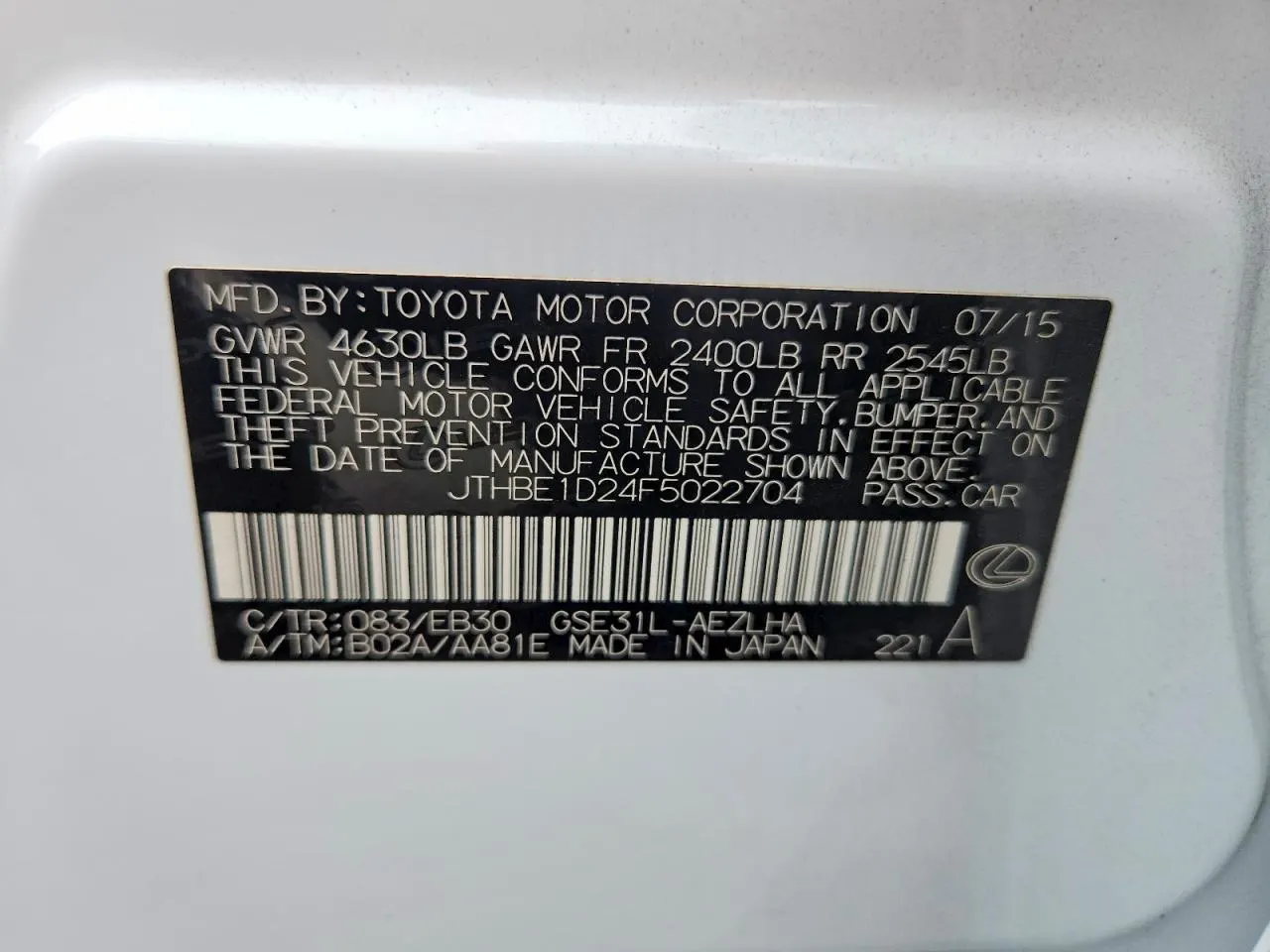 2015 Lexus IS 350 IS