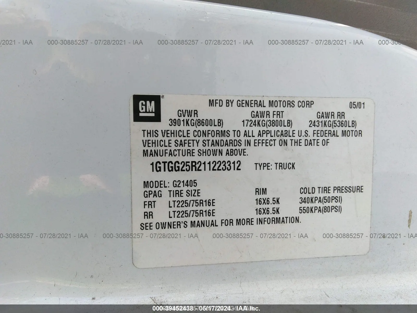 2001 GMC SAVANA CARGO STANDARD