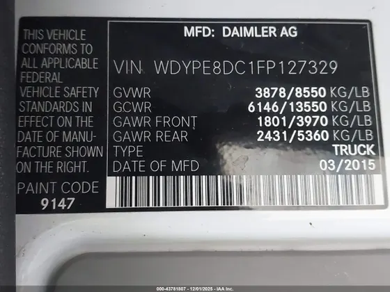 2015 Freightliner SPRINTER HIGH ROOF