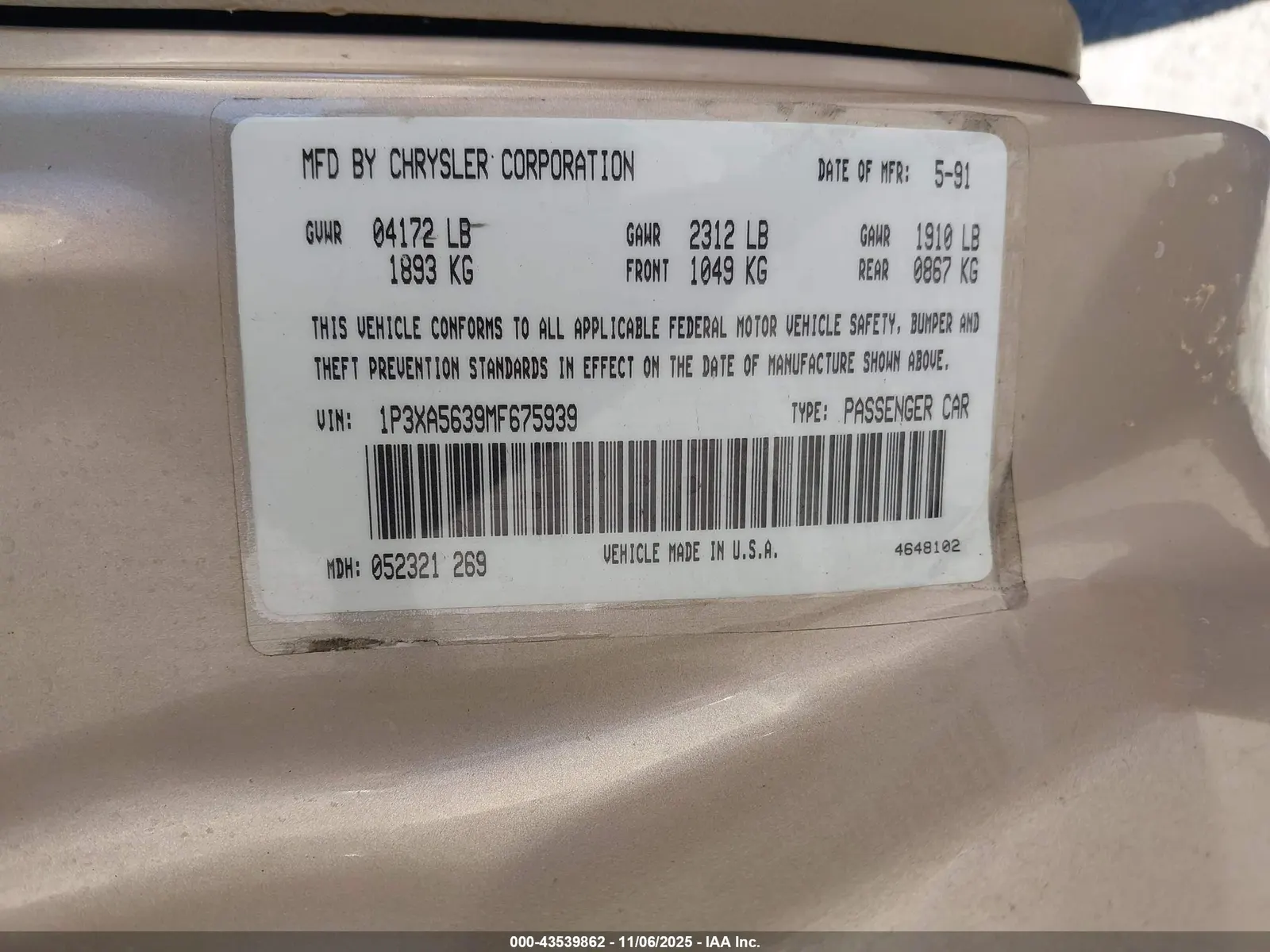 1991 Plymouth Acclaim LE