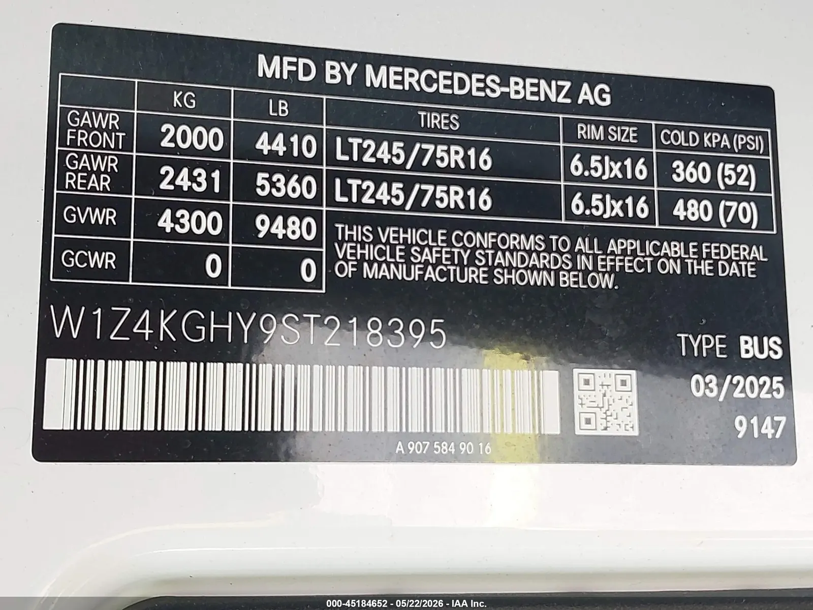 2025 Mercedes-Benz Sprinter Passenger Van HIGH ROOF 4-CYL DIESEL