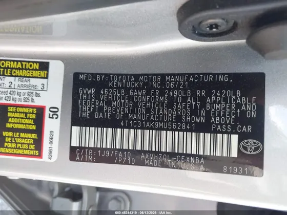 2021 Toyota Camry Hybrid LE