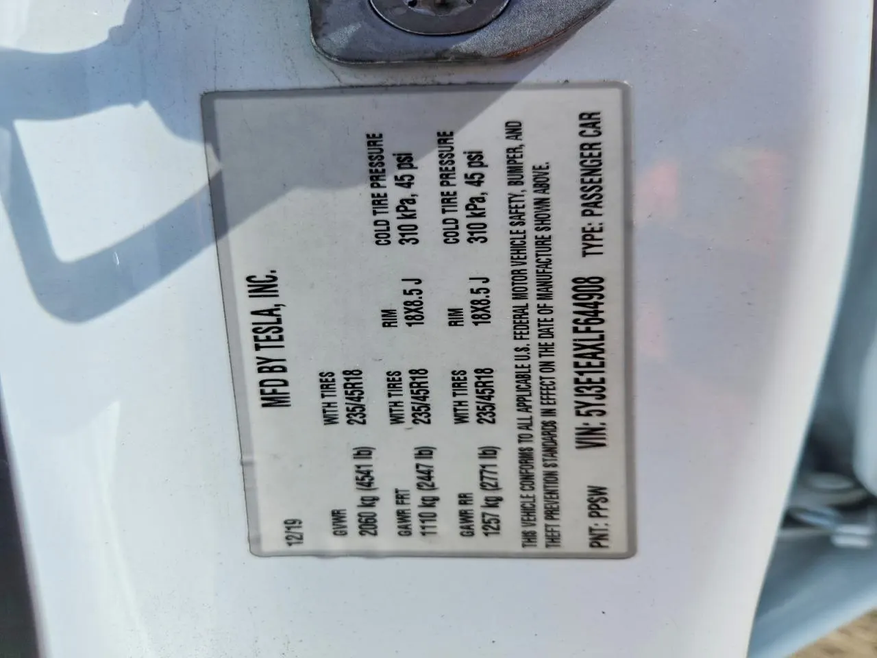 2020 Tesla Model 3 Standard Range Plus
