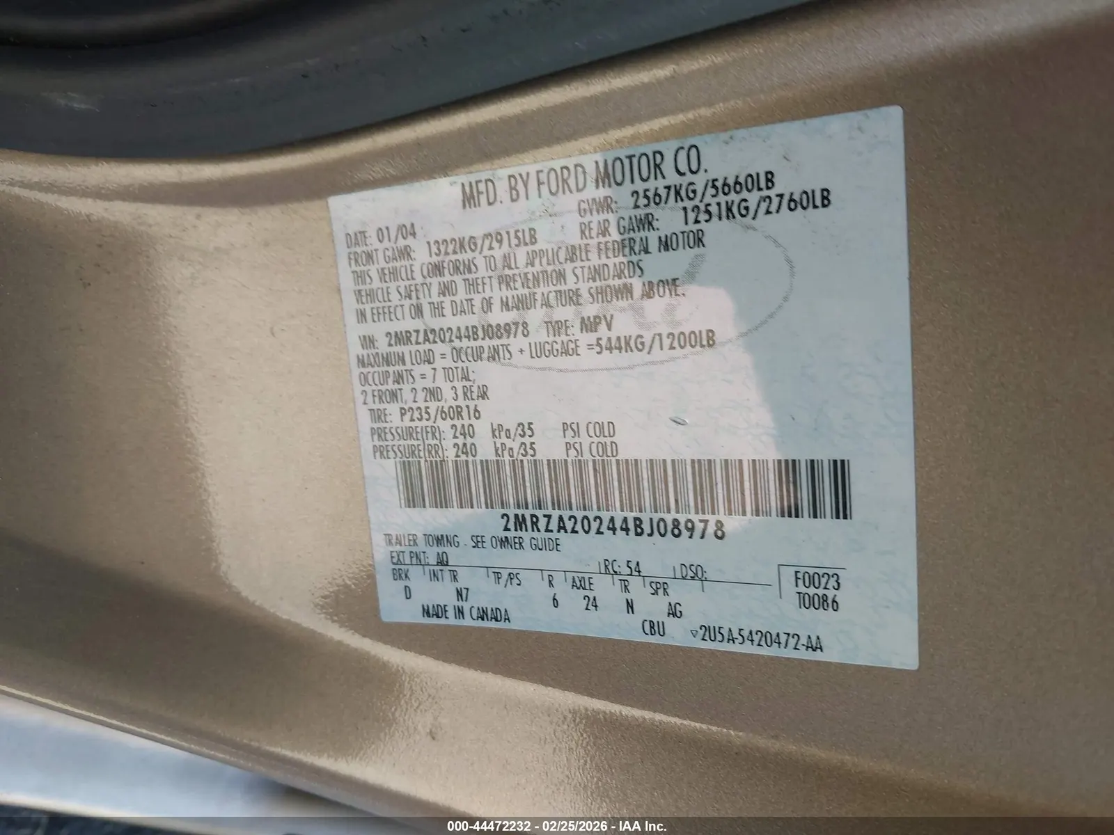 2004 Mercury Monterey Convenience