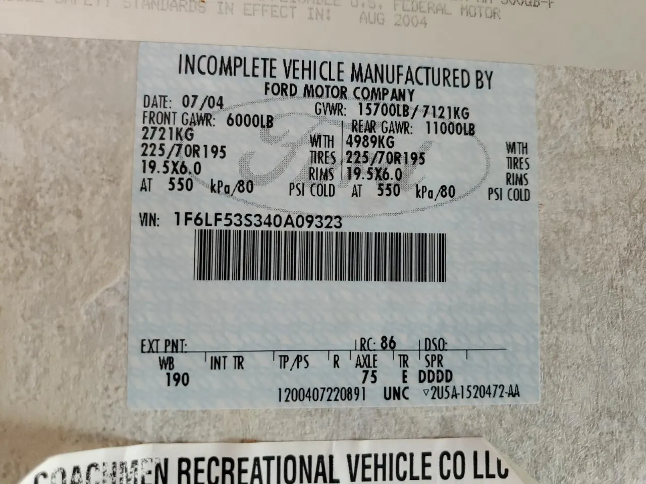 2004 Ford F-550 SUPER DUTY STRIPPED CHASSIS
