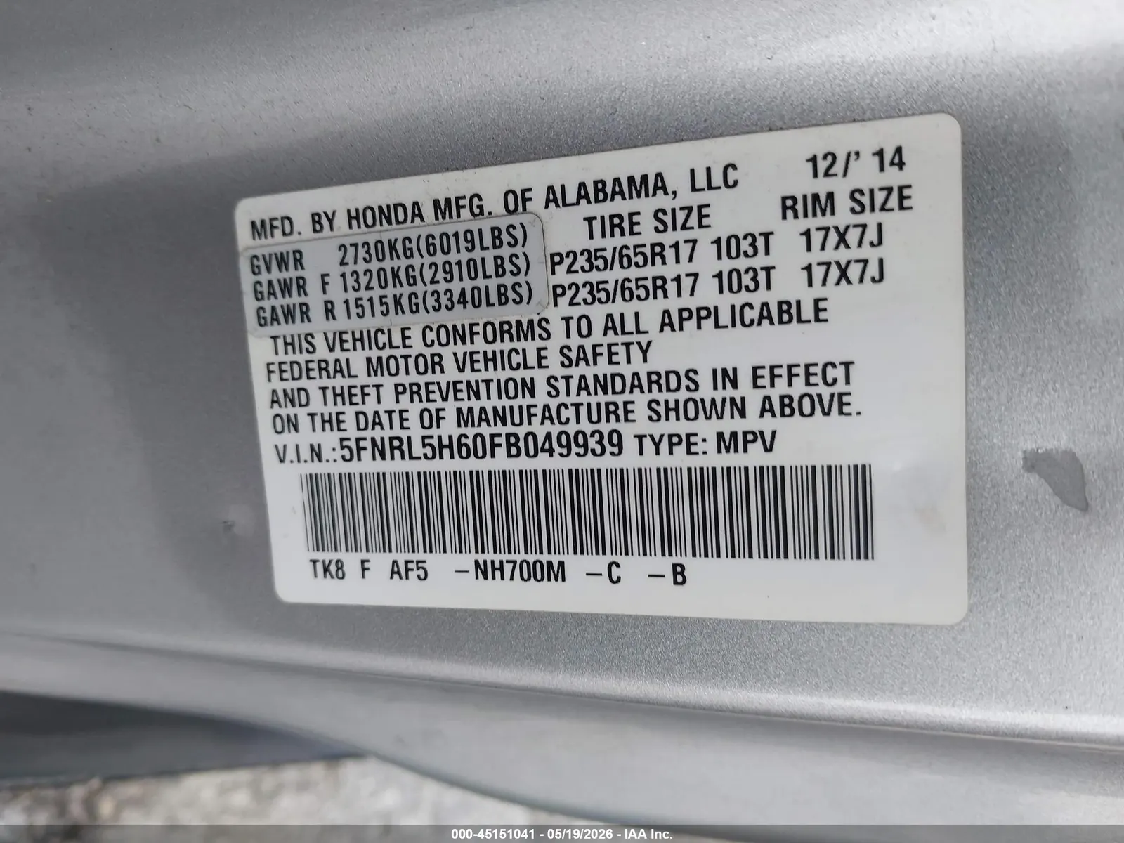 2015 Honda Odyssey EX-L