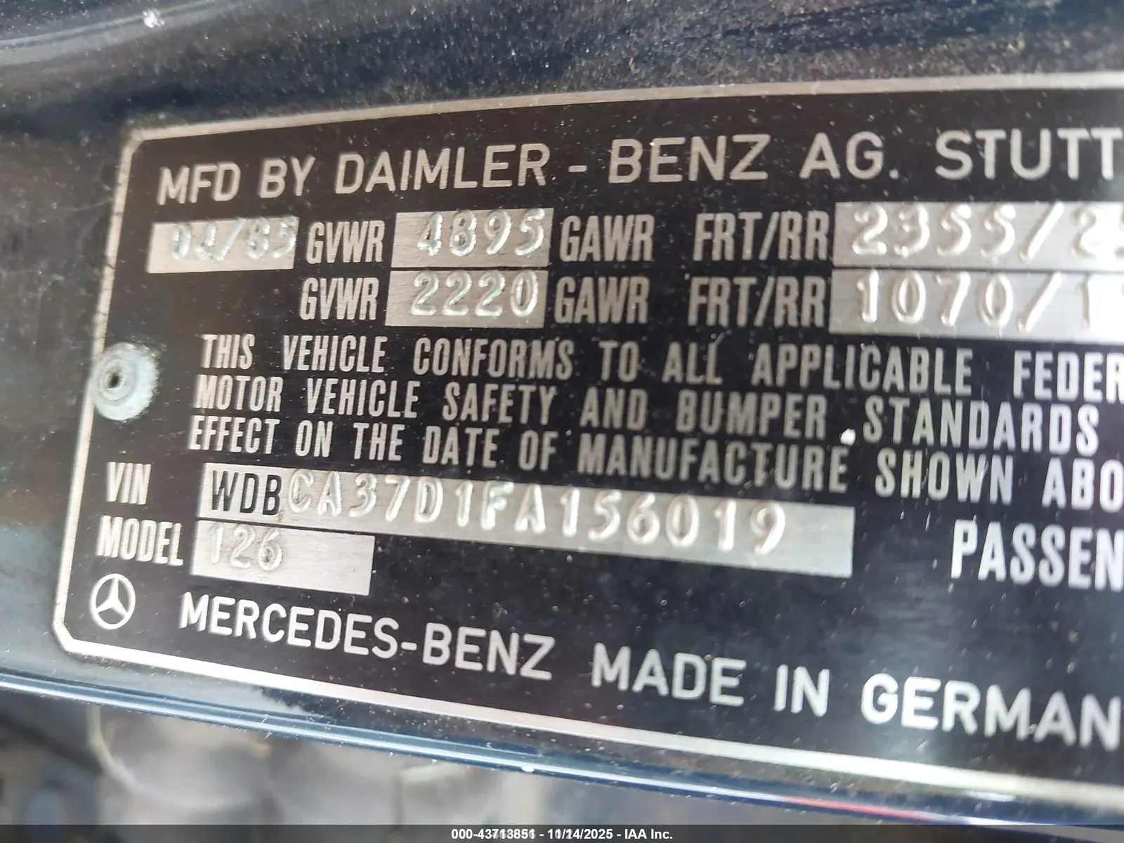 1985 Mercedes-Benz 500 Series 500SEL