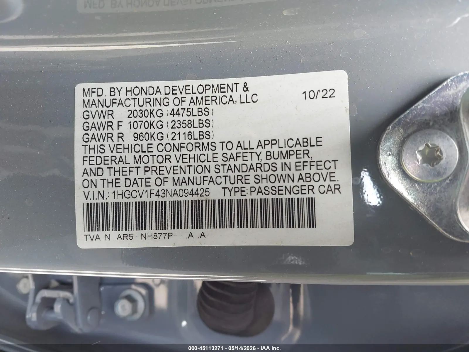 2022 Honda Accord Sedan Sport SE